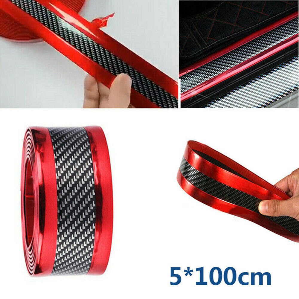 SPEORX RUIYYT Rubber Car Sticker Carbon Fiber Red Rubber Door Sill Protector Edge Guard Strip 5CM*1M Car Door