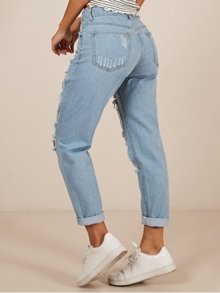 Frühling und Sommer Neue frauen Jeans Persönlichkeit Gewaschen See verlieren Beiläufige Hohe Taille Gerade Damen Neun Punkte Jeans