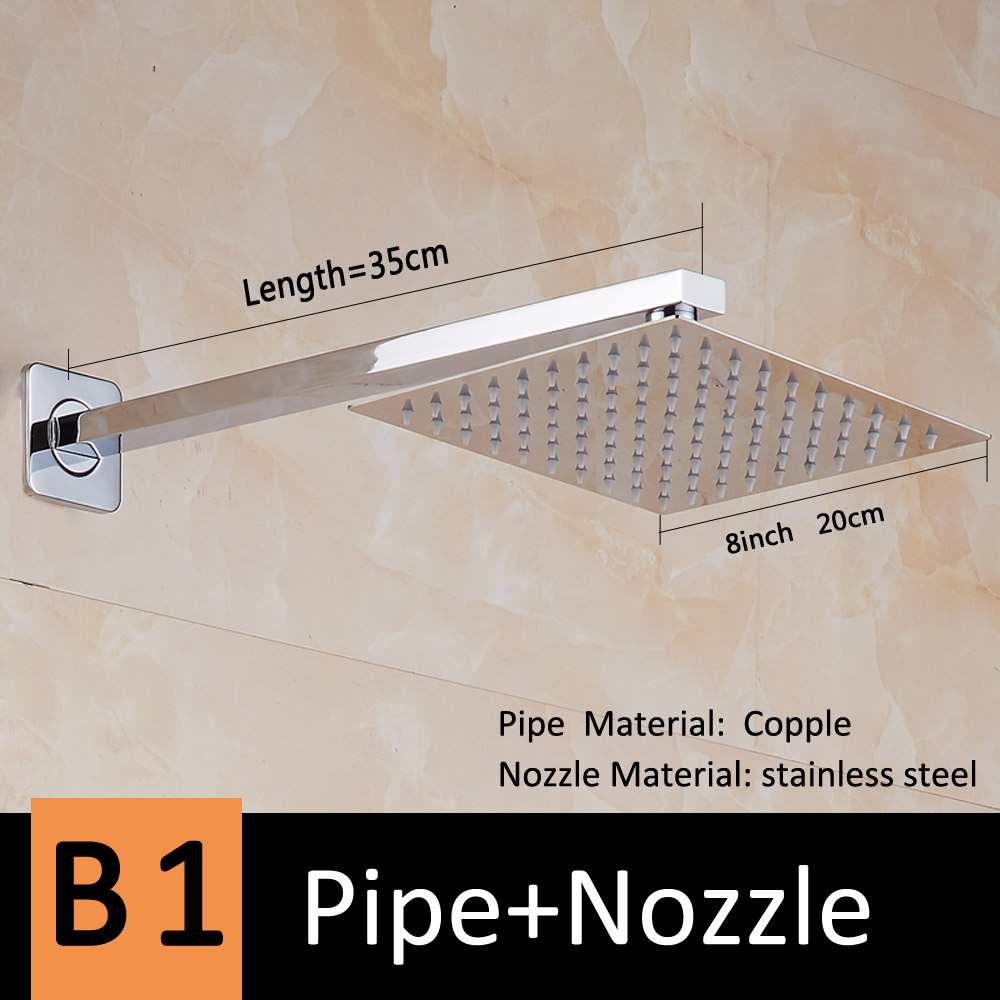 35/41CM Length Chrome Brass Wall Mounted Shower Mounting Brackets Bathroom faucet copper Square Shower pipe Arm: B1 Pipe and Nozzle