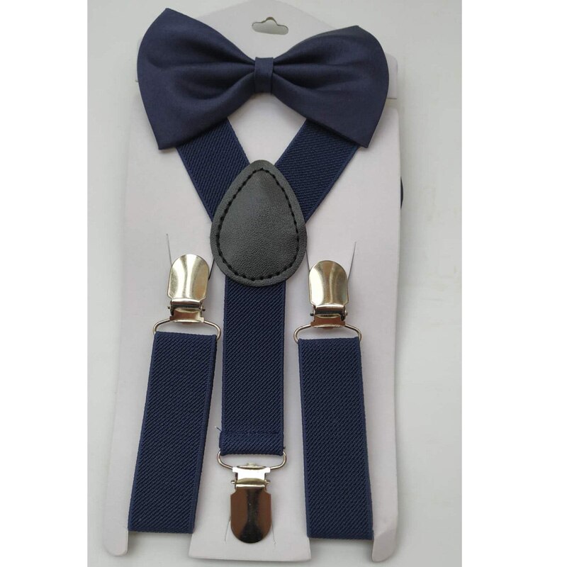 2 stks/set Jongens Bowtie Kid Jarretelle Y-Back Verstelbare Elastische Jongens Bretels Vlinderdas 1-8 Jaar bruiloft Bretels: navy