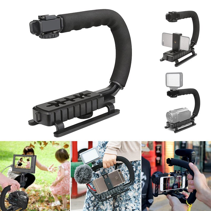 DSLR – stabilisateur vidéo portatif, poignée de stabilisation en forme de C, Vlogging pour téléphones intelligents Canon, Nikon, Sony