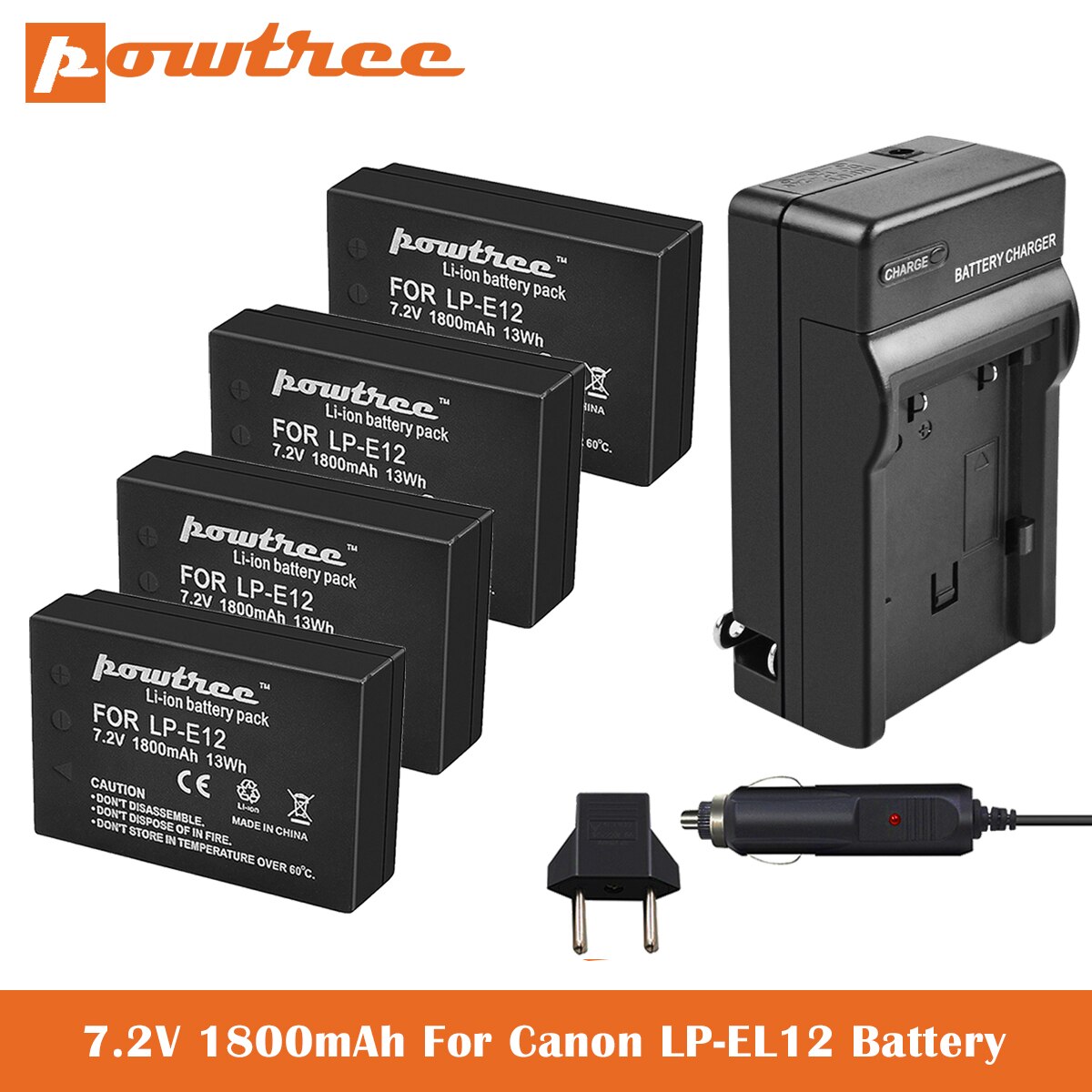 LPE12 Battery+Charger 7.2V 1800mAh for Canon SX70 HS EOSM EOS M2 EOS