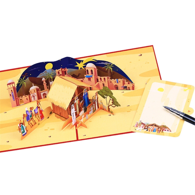 Håndlavet 3d julekort med husmotiv til familiesammenkomst unikt lykønskningskort  a0kc