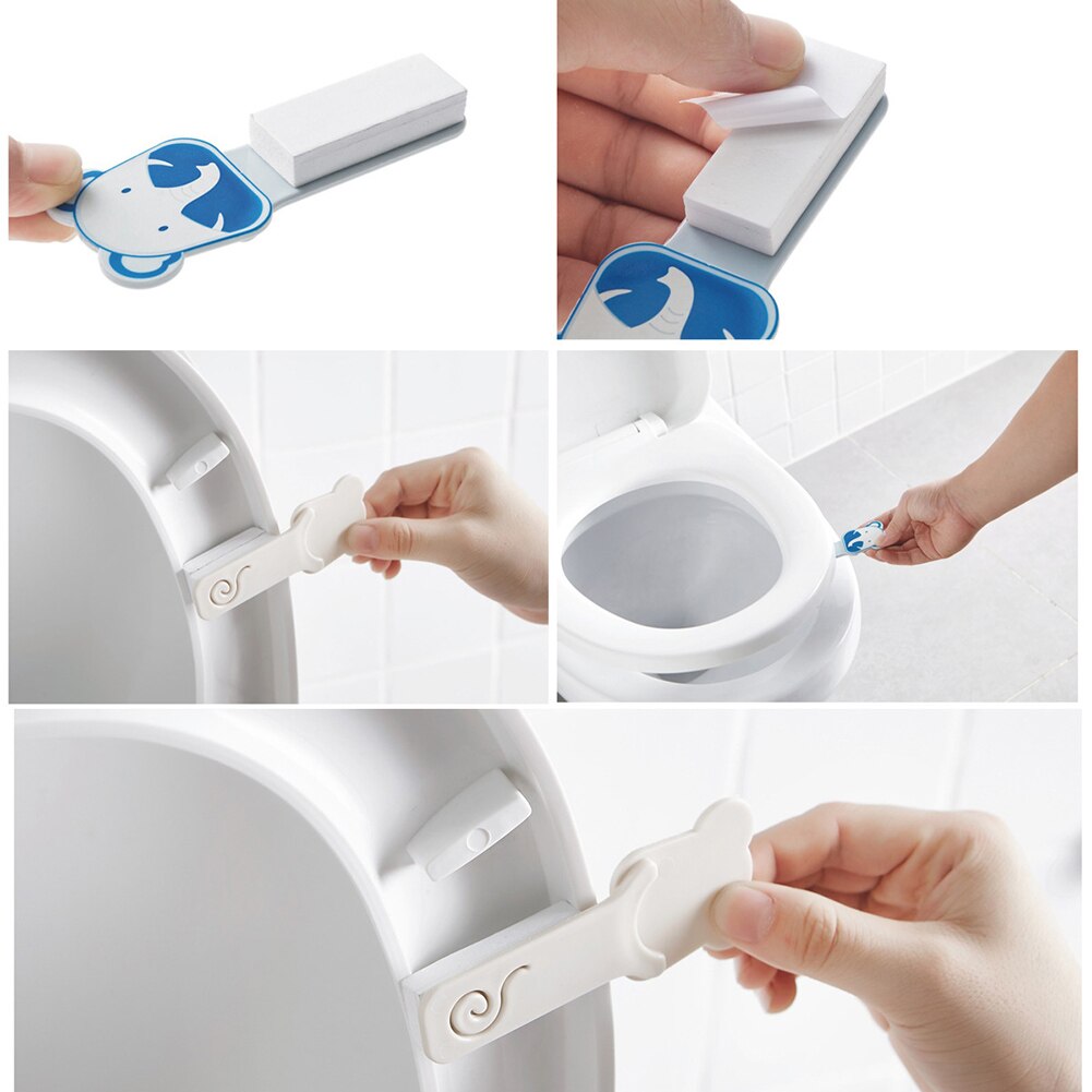 Mignon dessin animé toilette couverture dispositif de levage salle de bain couvercle poignée autocollant siège sanitaire accessoires J2Y