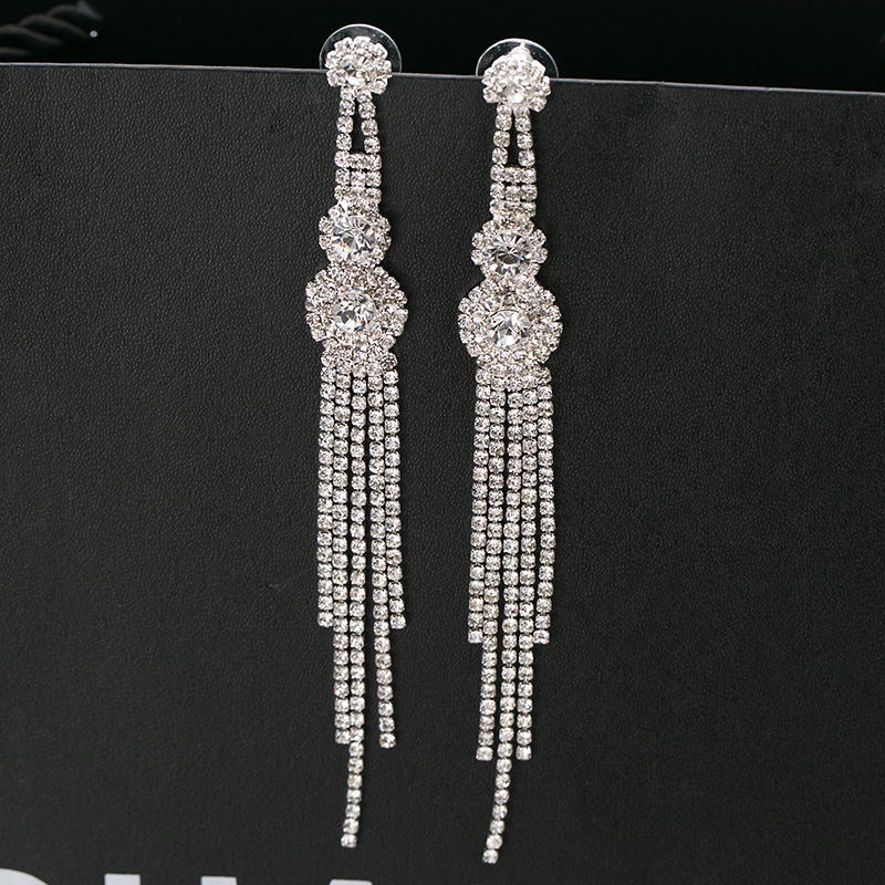 Long CLIP ON Earrings Wedding Prom Bridal clip-ons for women non-pierced ears silver color