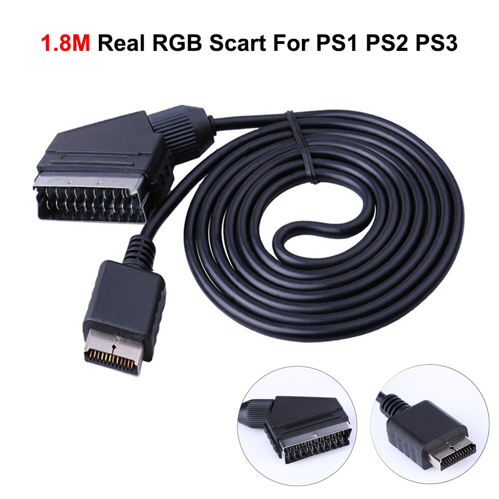 2m til  ps2 rgb scart kabel -tv avledning til playstation  ps1 ps2 ps3 slank linjelængde på kabel -tv avline  is 1.8m