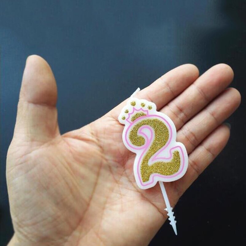Happy Birthday Cake Topper Number Candle 0-9 Sliver Pink/Blue Cake Crown Children Birthday Grft Party Cake Decoration