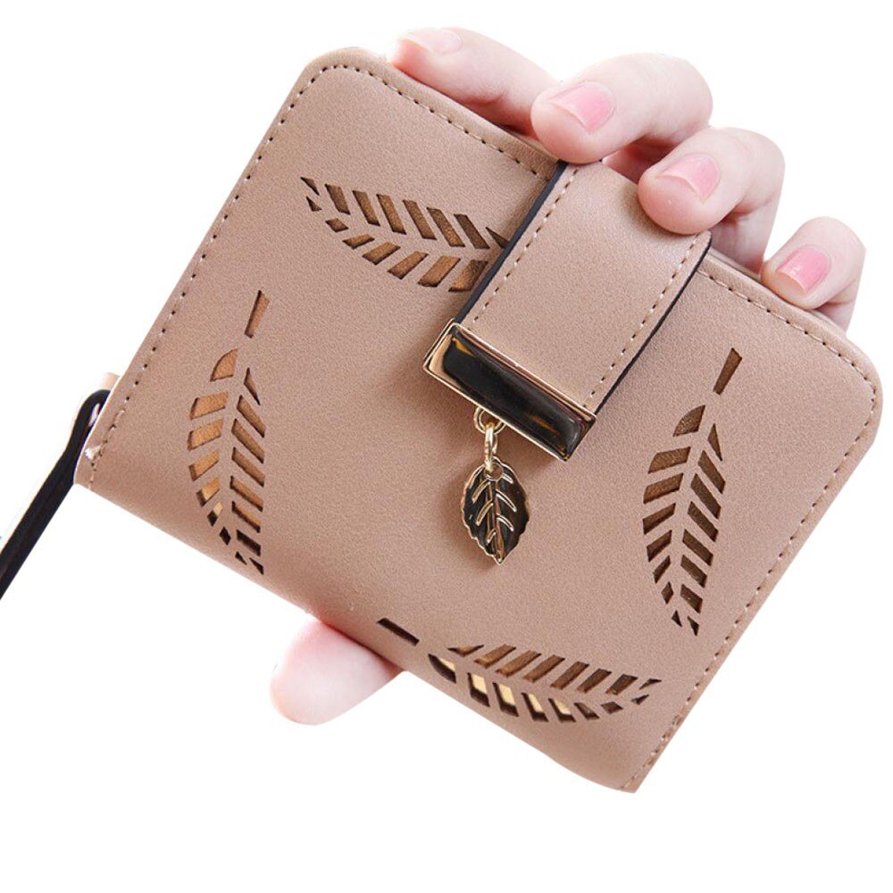 Bolsa feminina carteira bifold leaf carteira de couro titular do cartão de embreagem bolsa portafoglio donna billeteras para mujer monederos clip