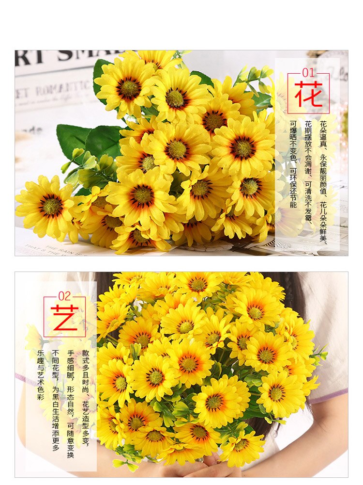 Kunstig solsikke buket | kunstige silkeblomster, kunstige dekorative blomster, bryllupsborde, haver, hjem, plantetilbehør