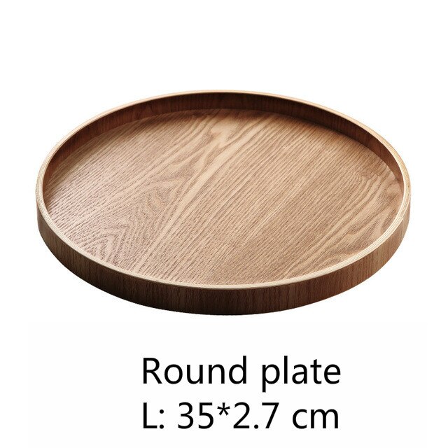 Trä rund/oval/rektangulär serveringsbricka trä tallrik te maträtt dryck tallrik mattallrik middag nötbiff frukt mellanmålsbricka: 3