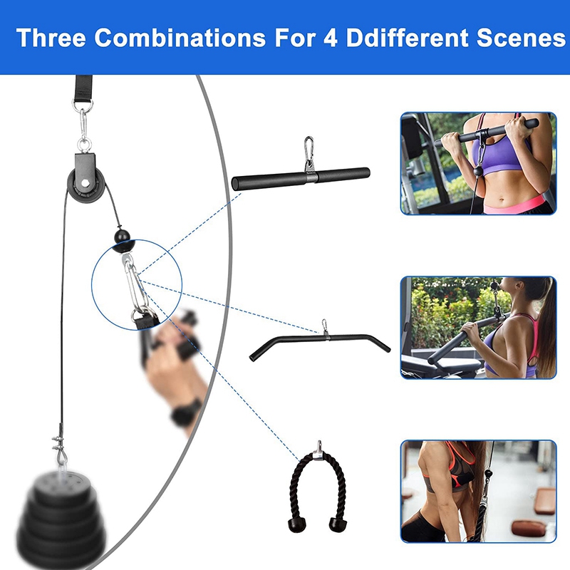 Fitness Pulley System, With 1.8M/2. Fitness Replacement Cable 360 Rotation Pulley Hanging Straps And Hoist Buckles