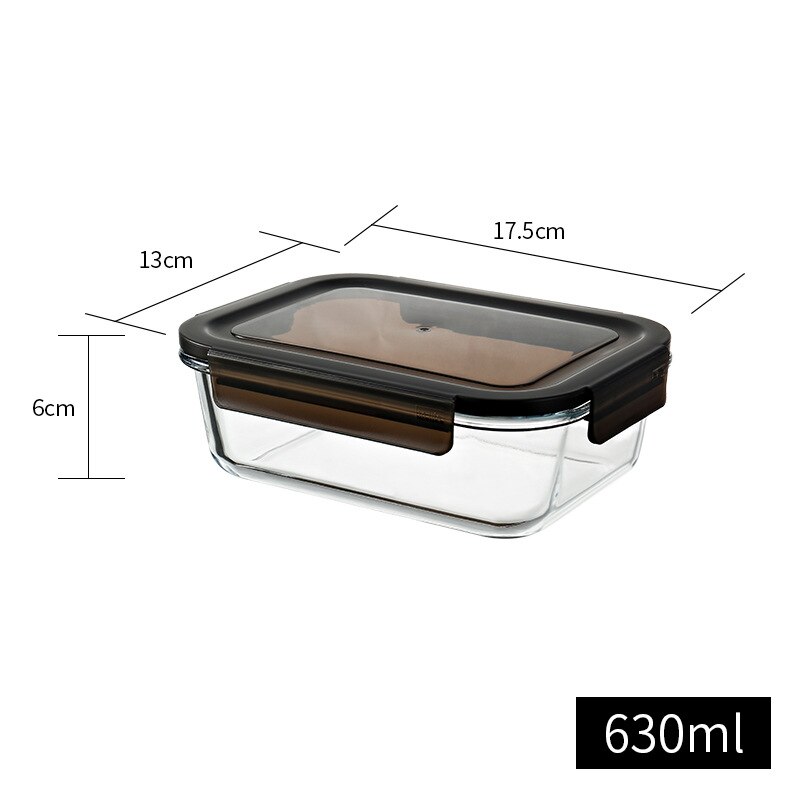 Glass Food Storage Container Microwave Oven Heating Fresh-Keeping Insulation Lunch Box With Cover Refrigerator Storage Box: 630ml