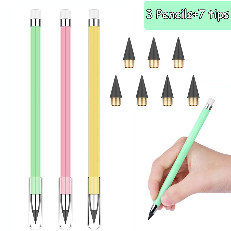 10pcs Eternal pencil set macaron For Kids Cute Pens Painting Art Office&School Supplies Infinity Pencils Tips Set Stationery: Yellow