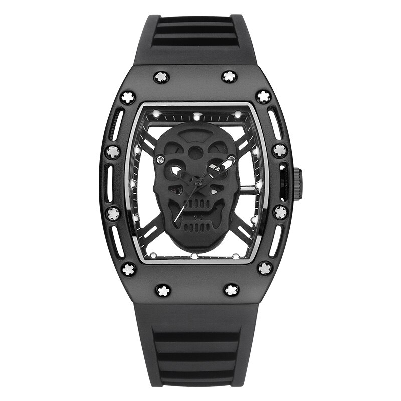 Skull tonneau skelet ur herre hul vandtæt kranium ur mandlig quartz silikone armbåndsur herre ur erkek kol saati: 01