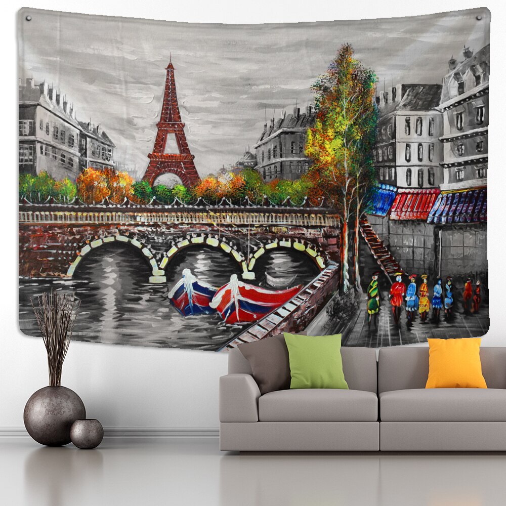 Tower Landscape Oil Painting Tapestry Psychedelic Witchcraft Mystery Polyester Background Cloth Wall Hanging Home Decor