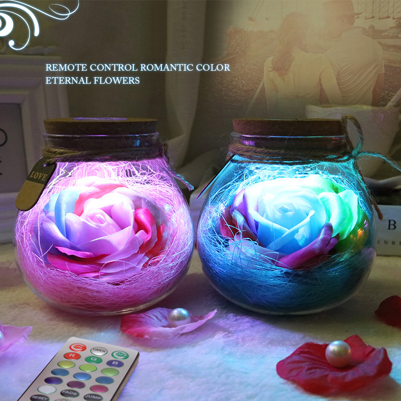 LED RGB Rose Lamp Bloem Fles Nachtlampje Afstandsbediening Rose Lamp Verlichting GHS99