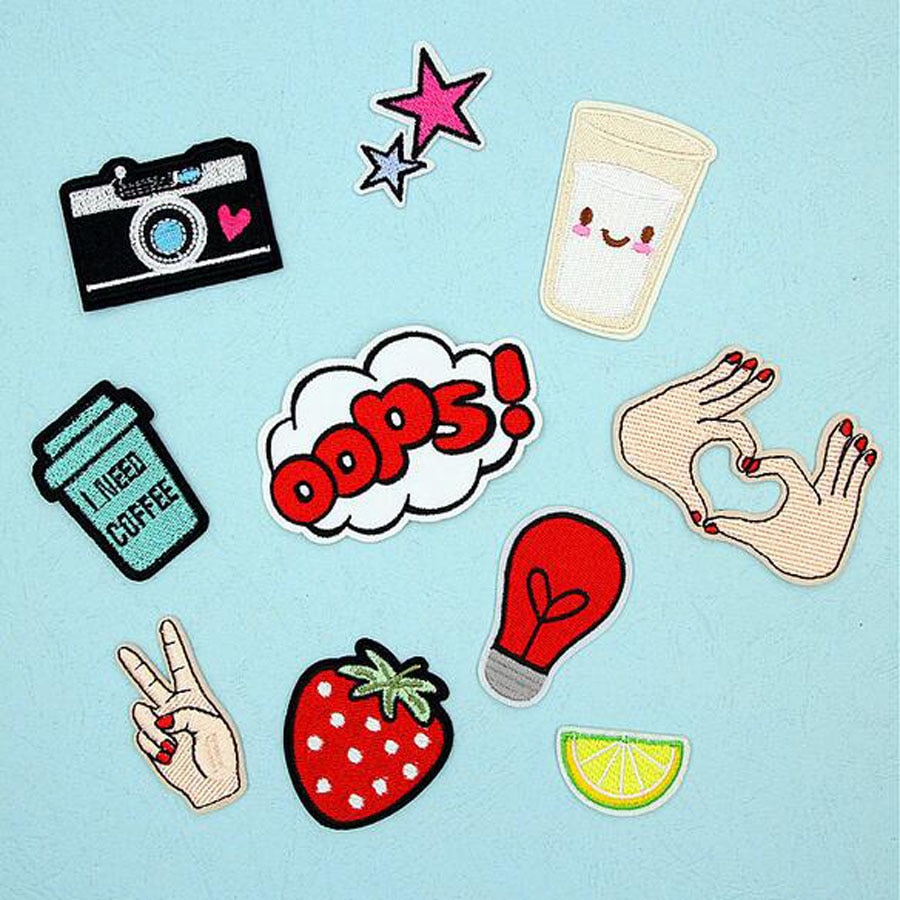 Embroidered Patch Sewing Clothes Patches Iron On Crown Motifs Garment Sticker Fix Star Hand Heart Fabric Badge Applique BU12