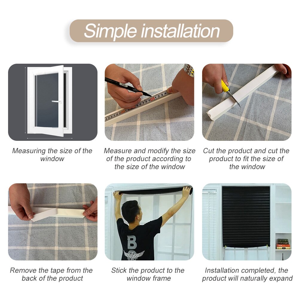 1PC Cheap Adhesive Window Pleated Zebra Blinds And Shades Blind Roller Blackout Curtain For Bedroom Living Room Balcony