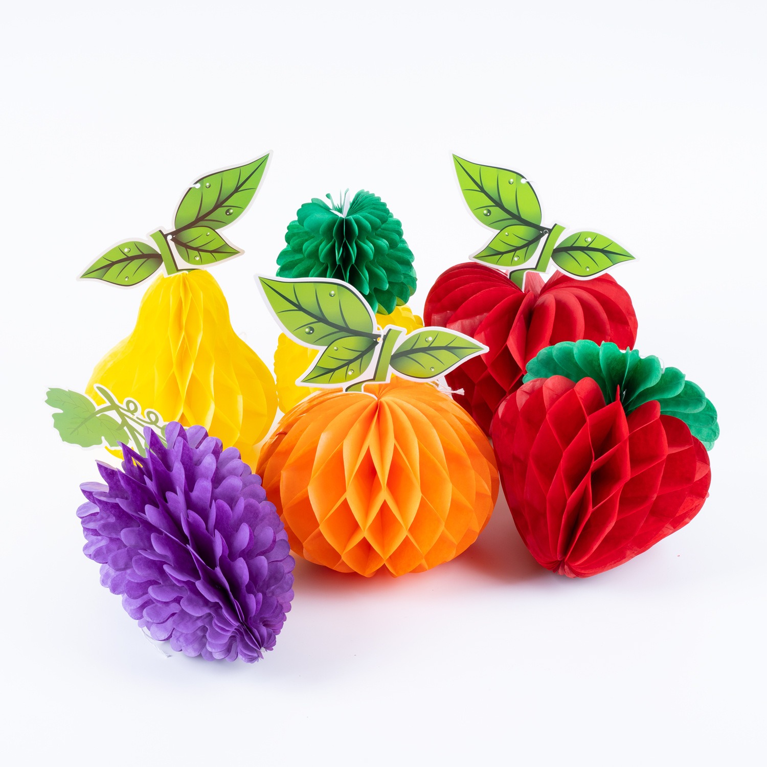 Kesähedelmäteemaiset juhlat hunajakennokoristeet paperi ananas mansikka omena viinirypäle roikkuvat riipukset trooppiset havaijilaiset juhlat