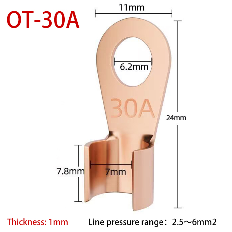 Terminal OT de cobre, conector de Cable no aislado, terminales de Cable eléctrico desnudo, Terminal de engarzado de anillo de batería, 10/50 Uds., 10-400A: Marrón / 3P