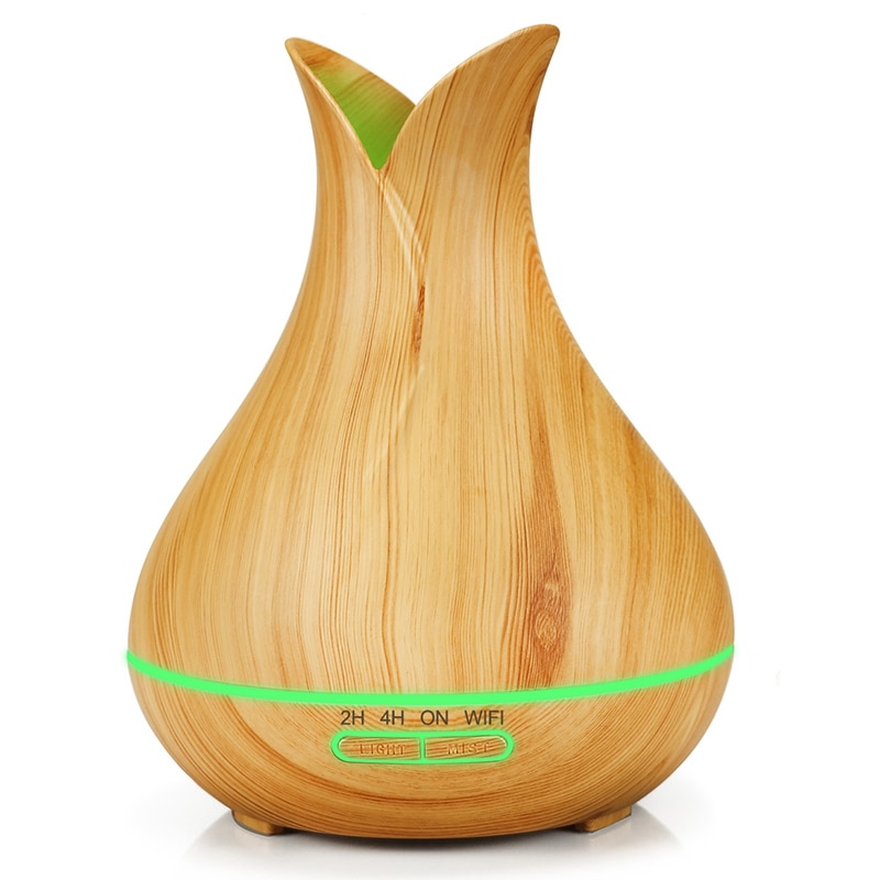 Slimme wifi-luchtbevochtiger, aromatherapie-diffuser met essentiële olie en alexa, google-app, spraakbesturing 400ml: Lichte houtnerf / Eu