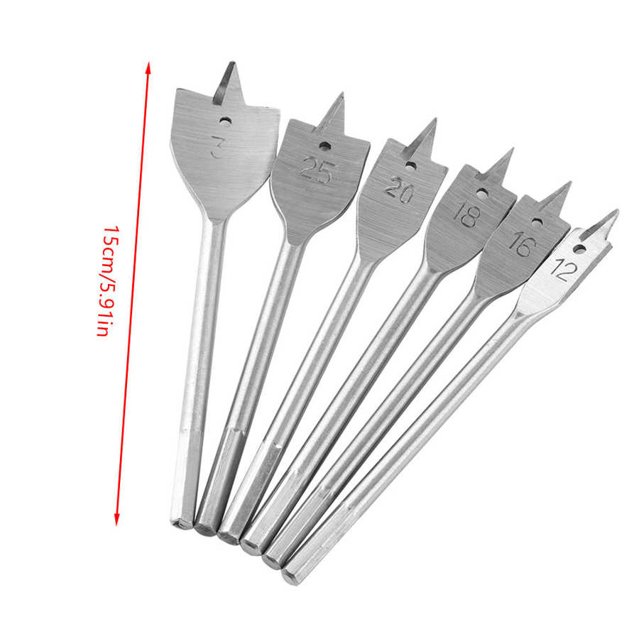 6Pcs Flat Spade Wood Drill Bit Set Hole Cutter Cutting Borer 12/16/18/20/25/35mm
