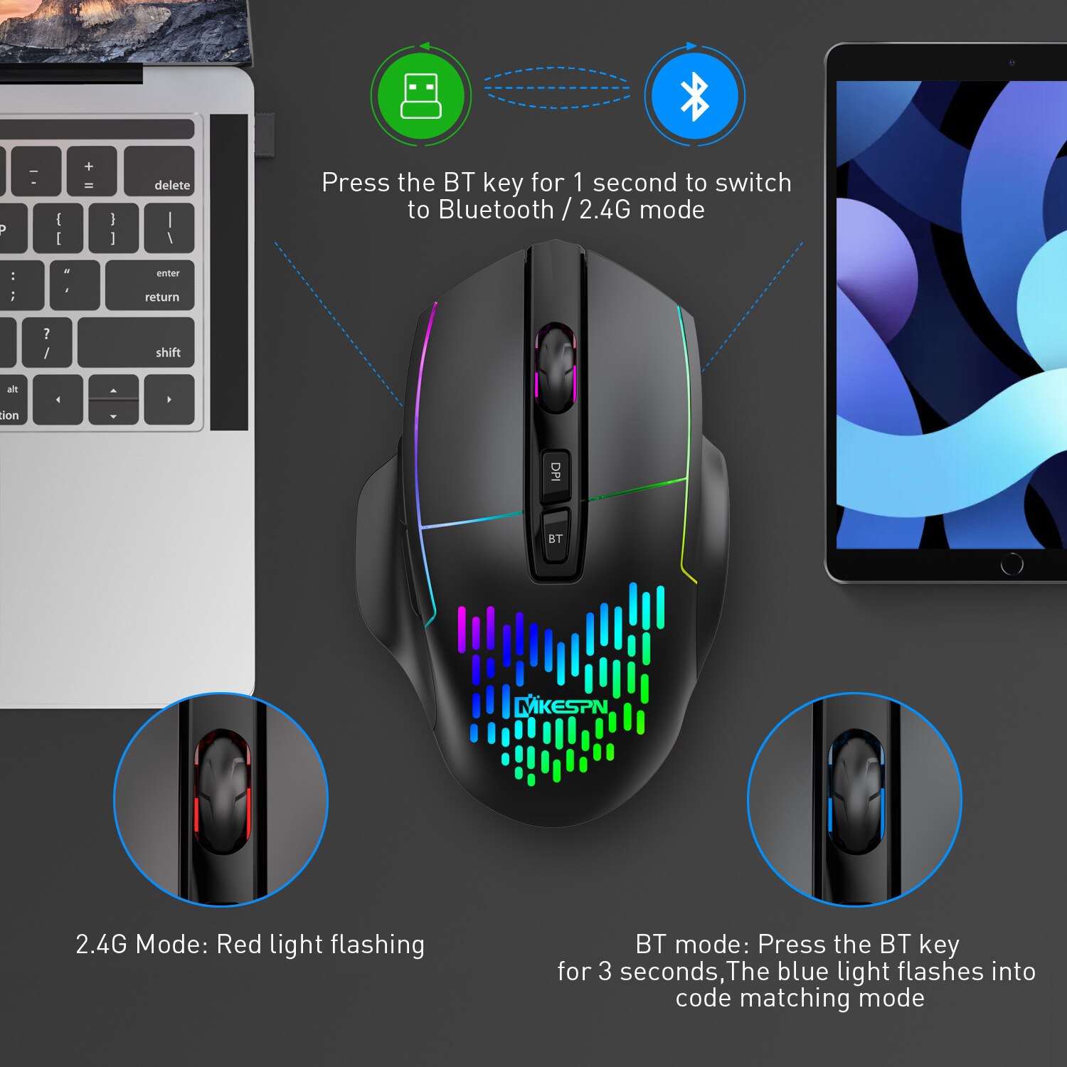 Draadloze Muis Bluetooth Rgb Muis Type-C Oplaadbare Draadloze Muizen Backlit Ergonomisch Gaming Usb Optische Muis Voor Pc Laptop