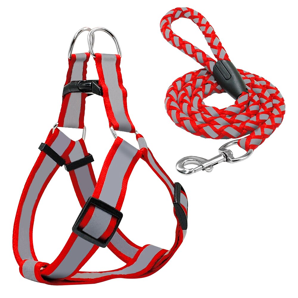 Stap-in Reflecterende Nylon Hond Harnas Vest Geen Pull Verstelbare Pet Puppy Lopen Training Harnas Leiband Set Voor Kleine medium Hond: Red / M