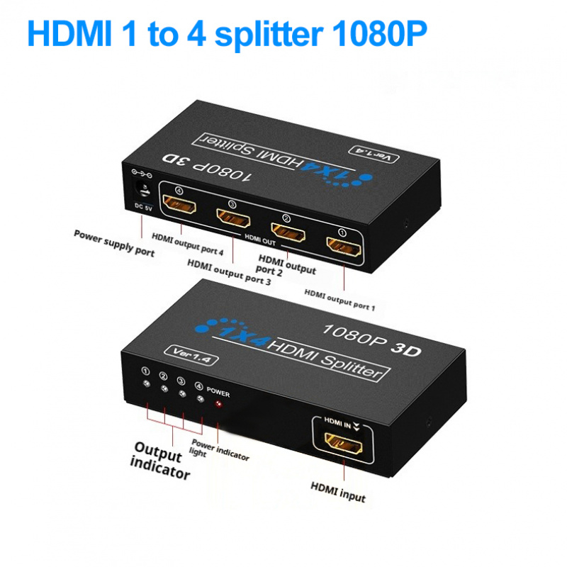 1 in 4 out HDMI Splitter 4K/2K/1080P,Video Divider, HD Video Screen Sharing Device