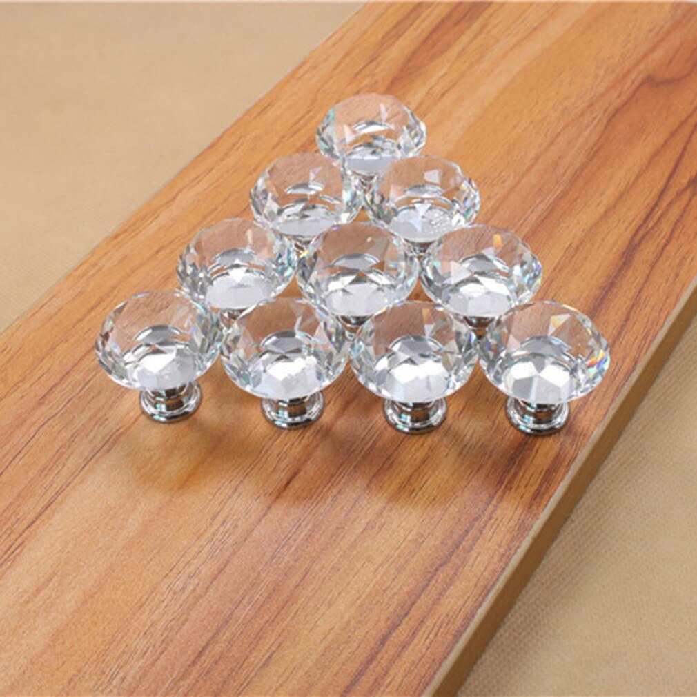 10 pcs 30mm Diamond Clear Crystal Glass Door Pull Drawer Knob Handle Cabinet