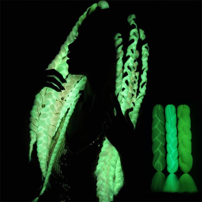 Neon Glowing Hair Florescent Light Braiding Hair Synthetic Jumbo Braids Shining Hair in the Darkness 24inch 100g kanekalon