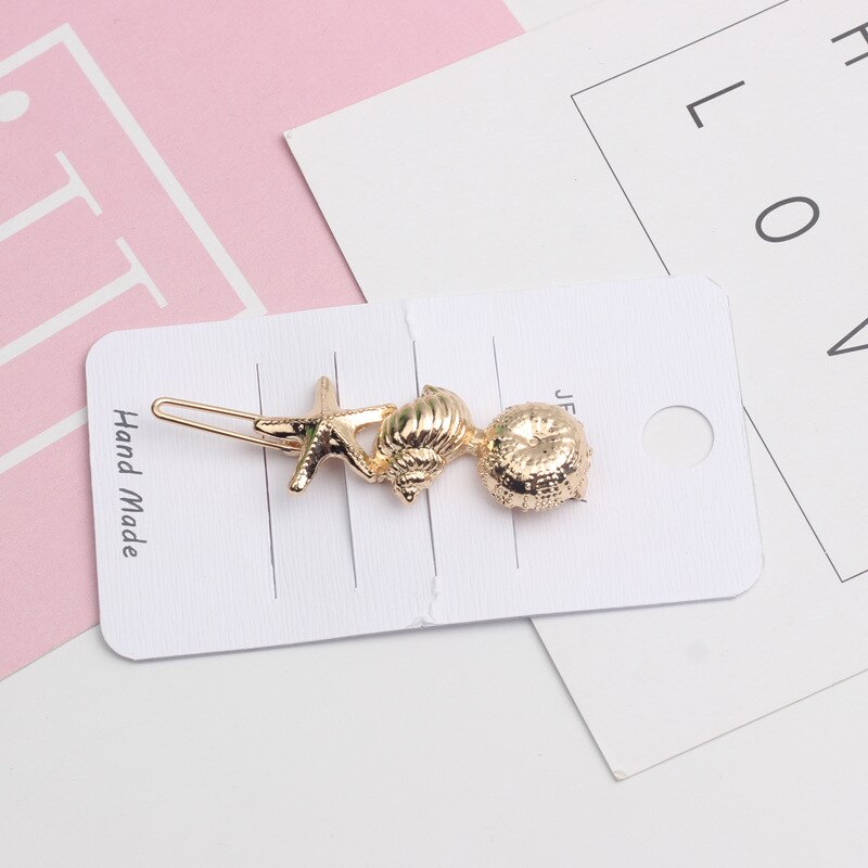 Koreaanse chique haaraccessoires, metalen gouden kleur, strandschelp, zeesterren, imitatieparel, haarspelden voor vrouwen, haarstyling: 10