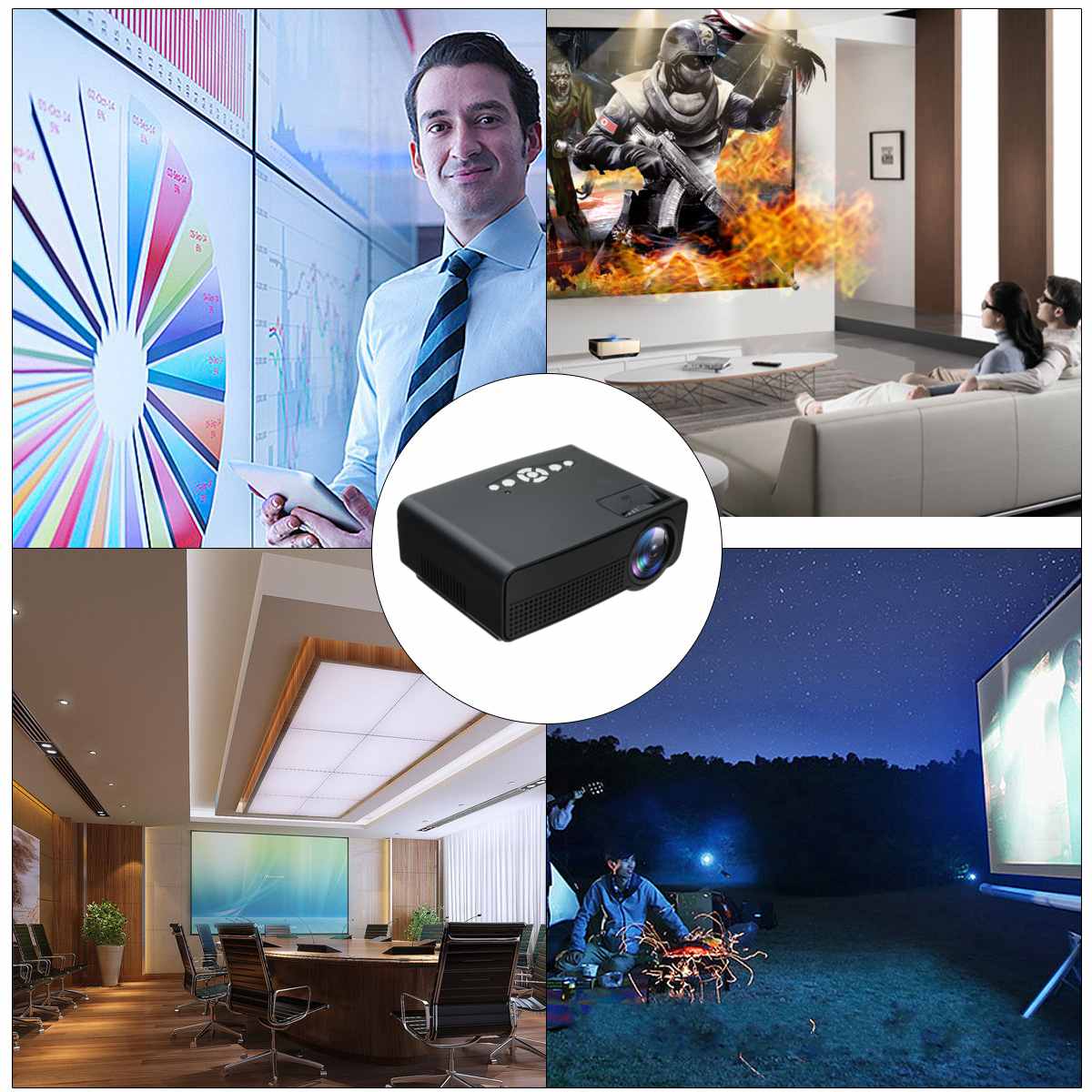 LEORY Draagbare 7000 Lumen HD 1080P 3D Multimedia Projector LED Home Theater HDMI USB Home Theatre-systeem