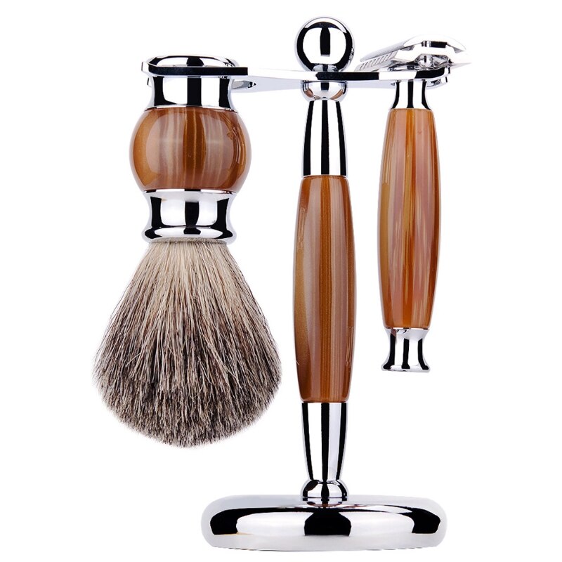 Kit de rasage manuel pour hommes, brosse de nettoyage de barbe, support de rasoir, ensemble d'outils de toilettage: C