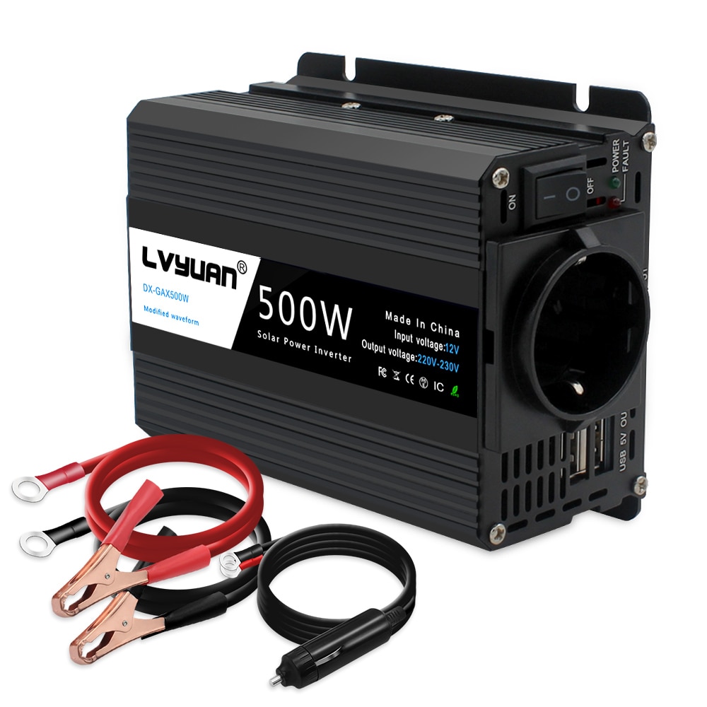 Bilomformer 12v 220v strøm 500w/1500w/2000w omformer 2 usb eu-uttak webasto 12 volt autoinverter 12v 220 v transformator solenergi