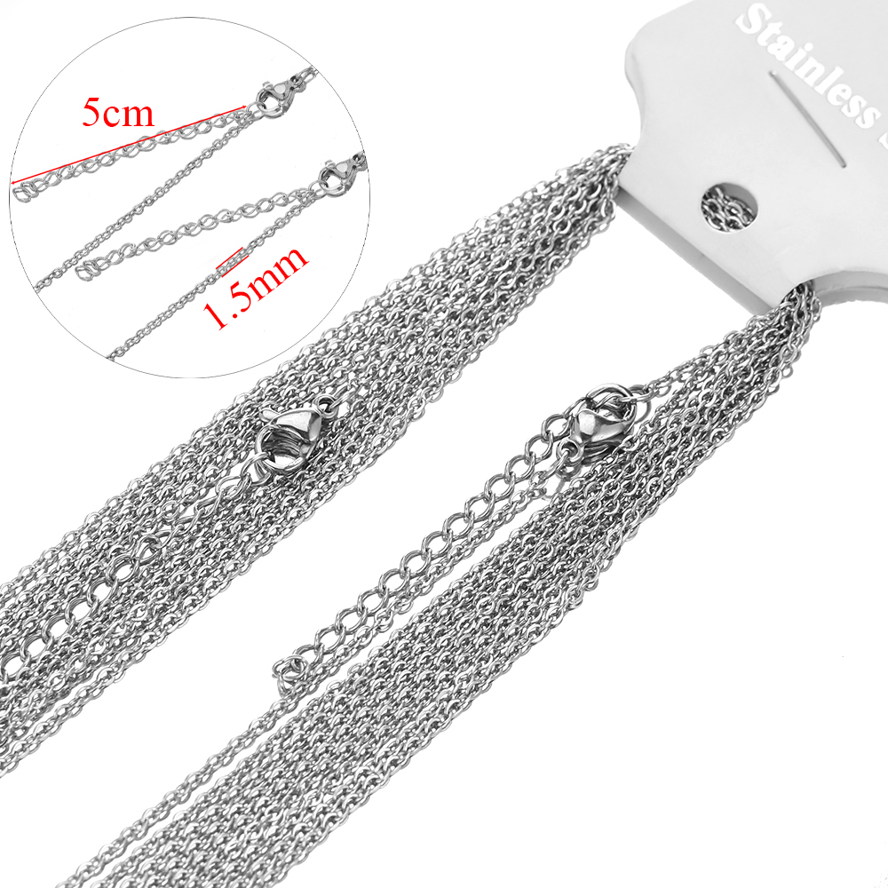 Lien de câble en acier inoxydable pour bricolage, colliers de la présidence, tour de cou, bijoux de direction, réglable, , équiin en vrac, 45 + 5cm, 10 pièces par lot: Rhodium plaqué