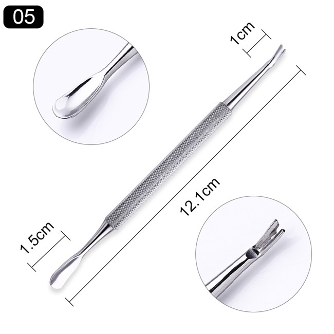 Empujador de cutículas de doble punta de acero inoxidable, producto para eliminar la piel muerta, pedicura, cuidado de las uñas, 1 ud.: Gris oscuro