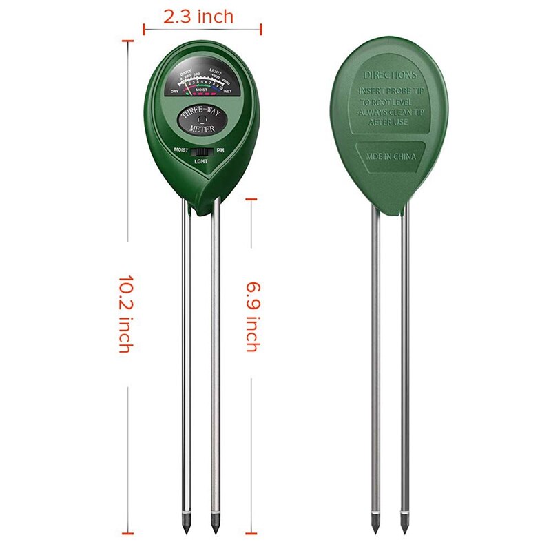 Bodemtester 3- in -1 bodemvochtmeter, lichtmeter, ph-meter, zuurtemeter, plantentester, bodemvochtmeter, meter voor plantenverzorging, hygrometer, watermeter