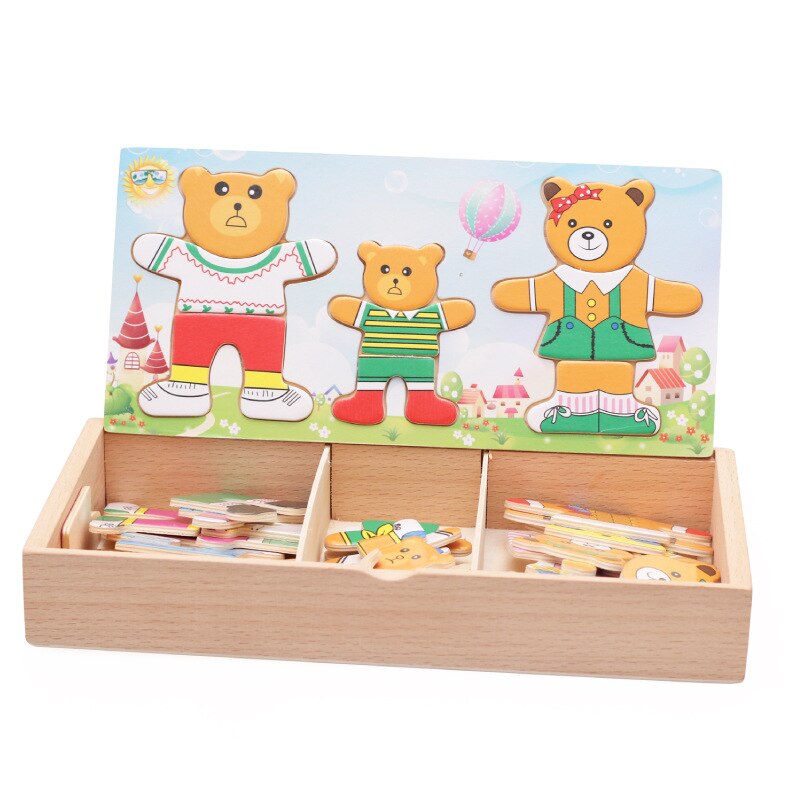 Fly puslespil legetøj træ 4 bjørn familie skab tredimensionelt puslespil træ legetøj til børn: 3 bjørne