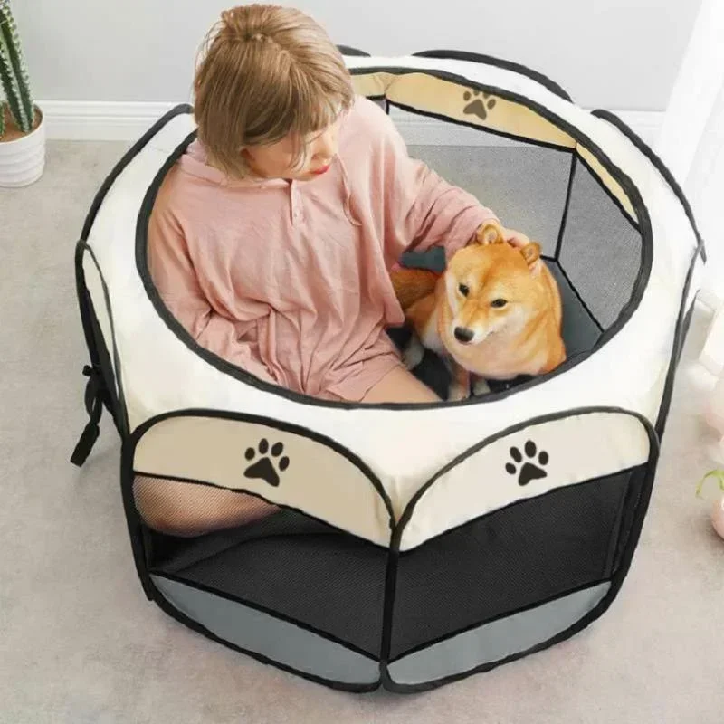 Zusammenklappbares Haustierzelt, Haustierkäfig, Hundehaus, achteckiger Käfig für Katzenzelt, Welpenhütte, einfache Bedienung, Zaun, drinnen und draußen, großes Hundehaus