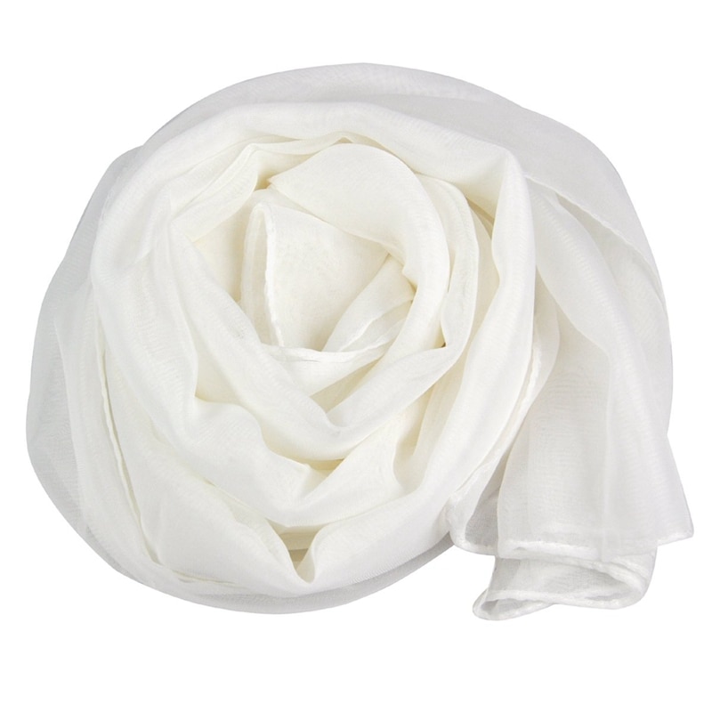 Bufanda larga de gasa para mujer, pañuelo para el cuello y la cabeza, suave, color blanco, a la