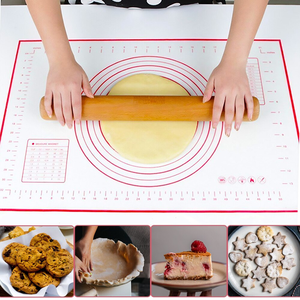 Siliconen bakmat met schaalverdeling, deegrolmat, kneedmat, antiaanbaklaag voor gebak, ovenvoering, bakvorm, bloemrolmat