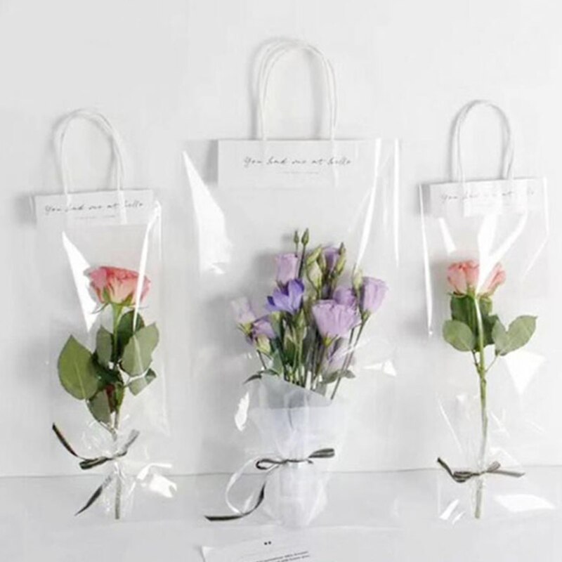 Flower Packing Tote Portable Transparent PVC Clear Florist Tote Bag Home Party Decoration Rose Flower Bouquet Packaging Bag