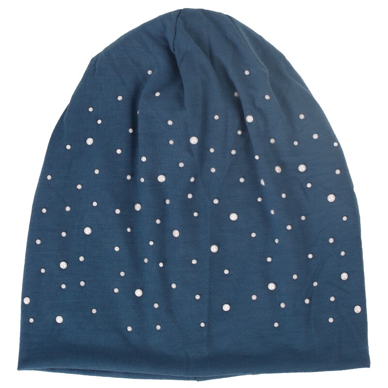 Geebro Women's Winter Slouchy Diamond Beanies &amp; Skullies Ladies Cotton Beanie Hat with Rhinestones Casual Thick Outdoor Ski Caps: Blue