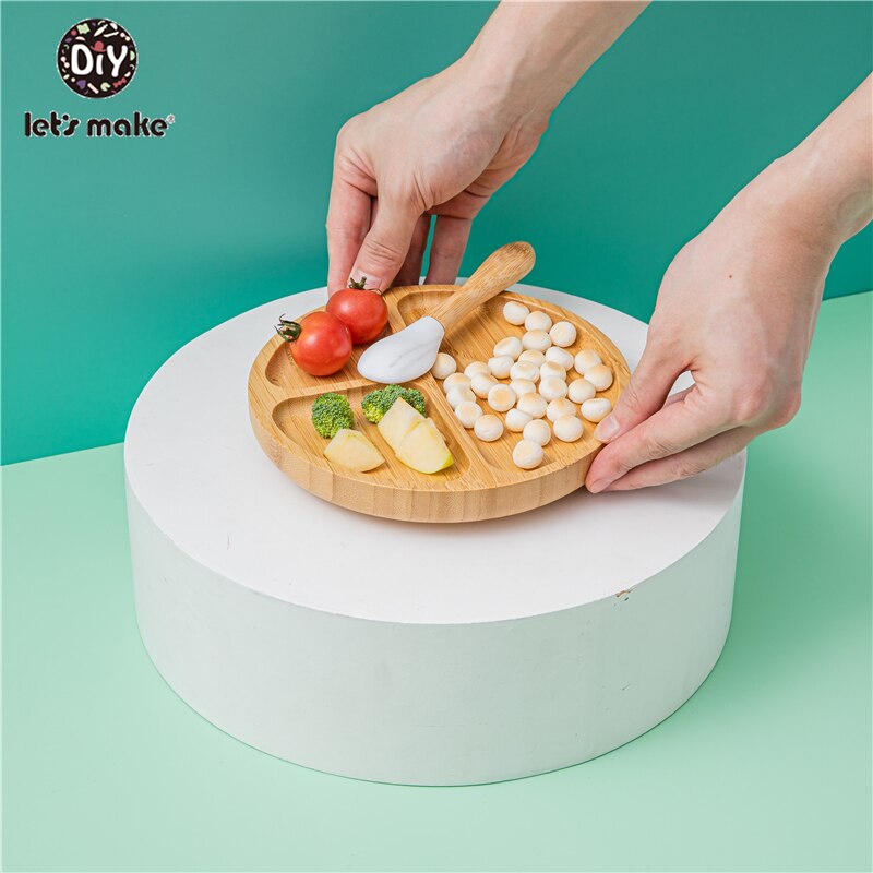 1set Baby Feeding Bamboo Bowl With Spill Proof Silicone Spoon Baby Dinner Plate Feeding Dinnerware Toddler Infant Tableware Set