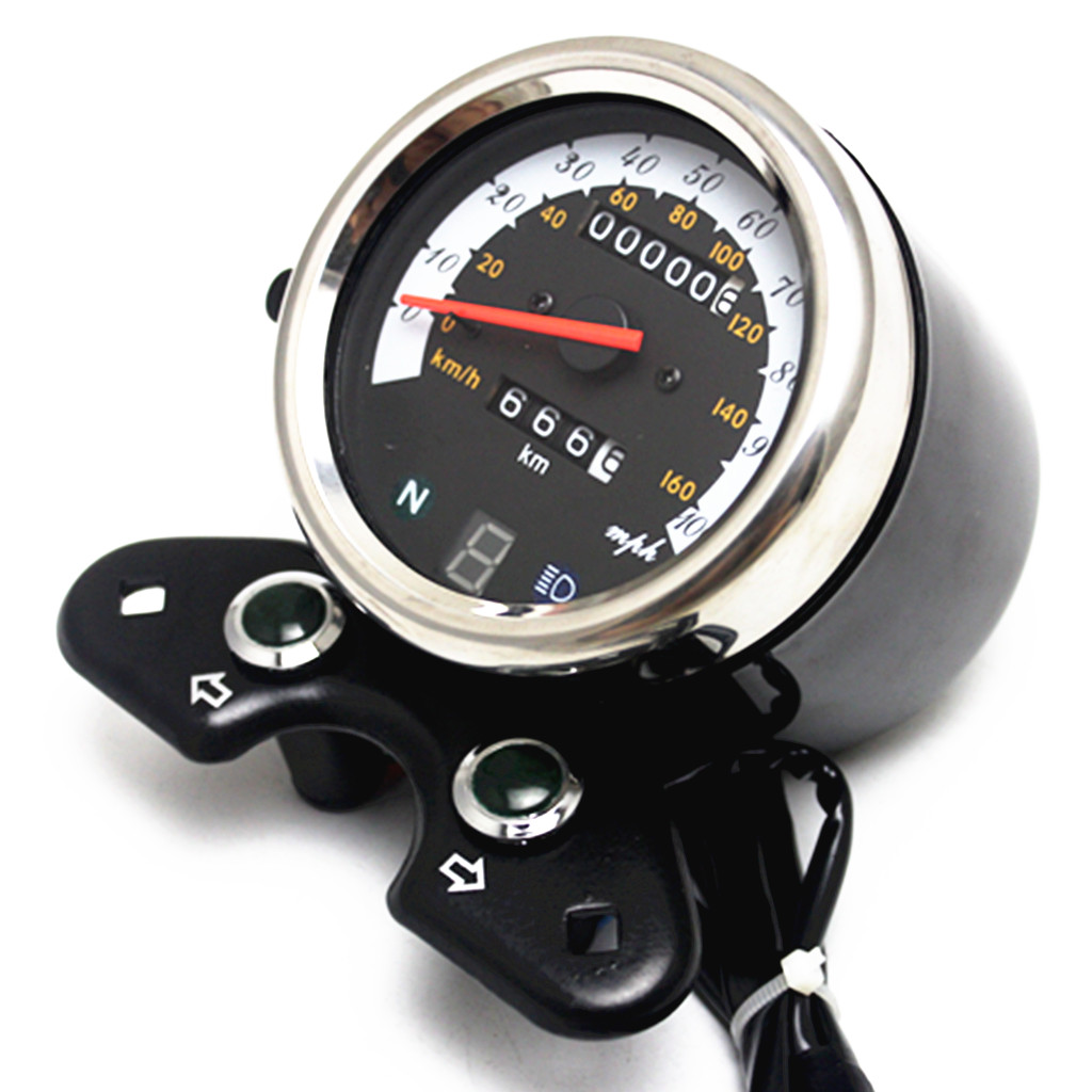 Universal Motorcycle Dual Kilometerstand Speedo Meter Gear Digitale Display Zwart