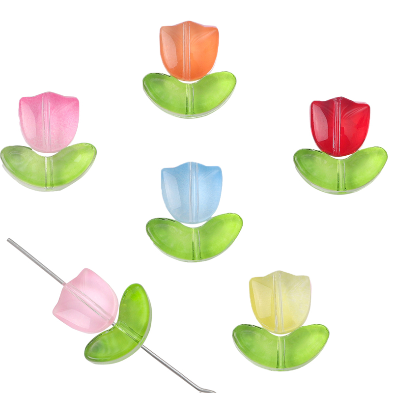 10/20 conjuntos artesanais de vidro colorido tulipa flor contas charme para brinco pulseira colar diy jóias artesanato fazendo acessórios