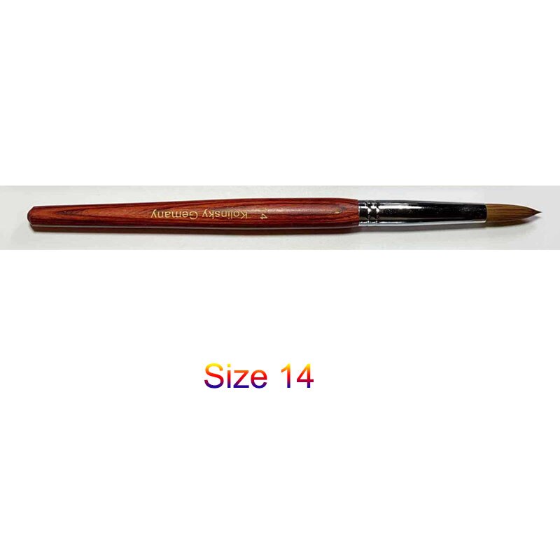 Pure 100% Kolinsky Sable Acrylic Nail Brush Round Crimped Brushes For Manicure Powder Size 8 to 14: Wooden Size 14
