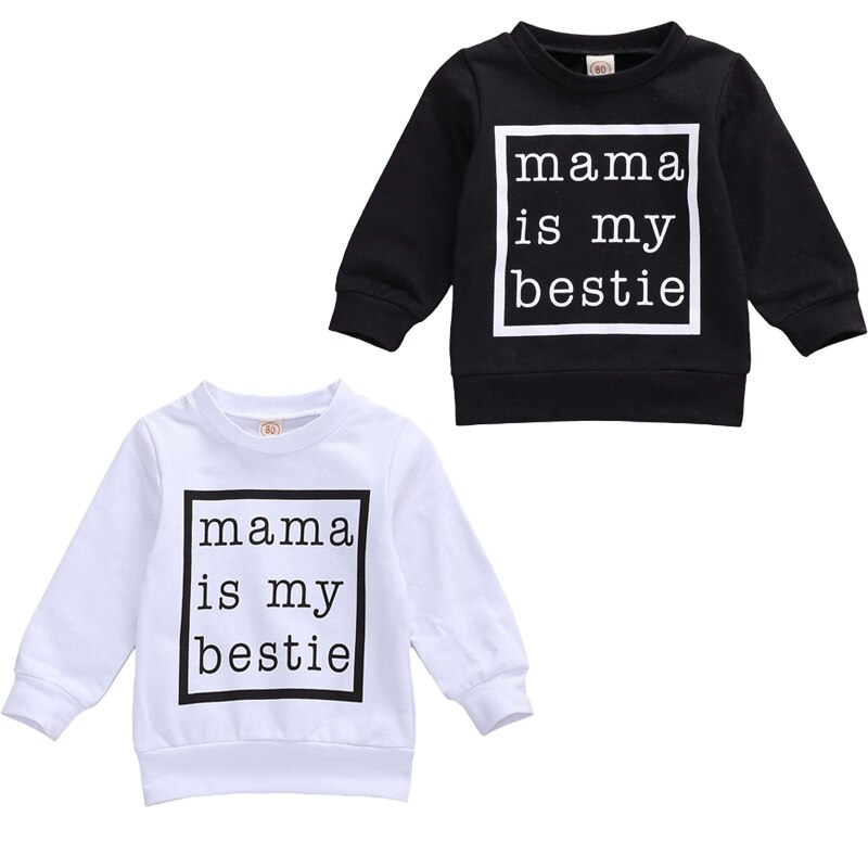 Baby Boy Girl Sweatshirt Baby Boy Autumn Spring Black White Letter Print Long Sleeve Tops Sweatshirt