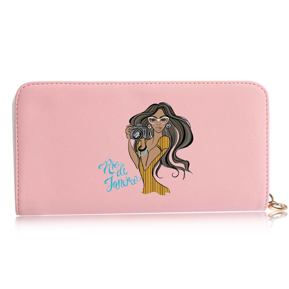 Casual Women Wallets Long Style Cartoon Woman Printing Pattern Female Card Holder Zipper Coin Purses Carteira Feminina: D pink